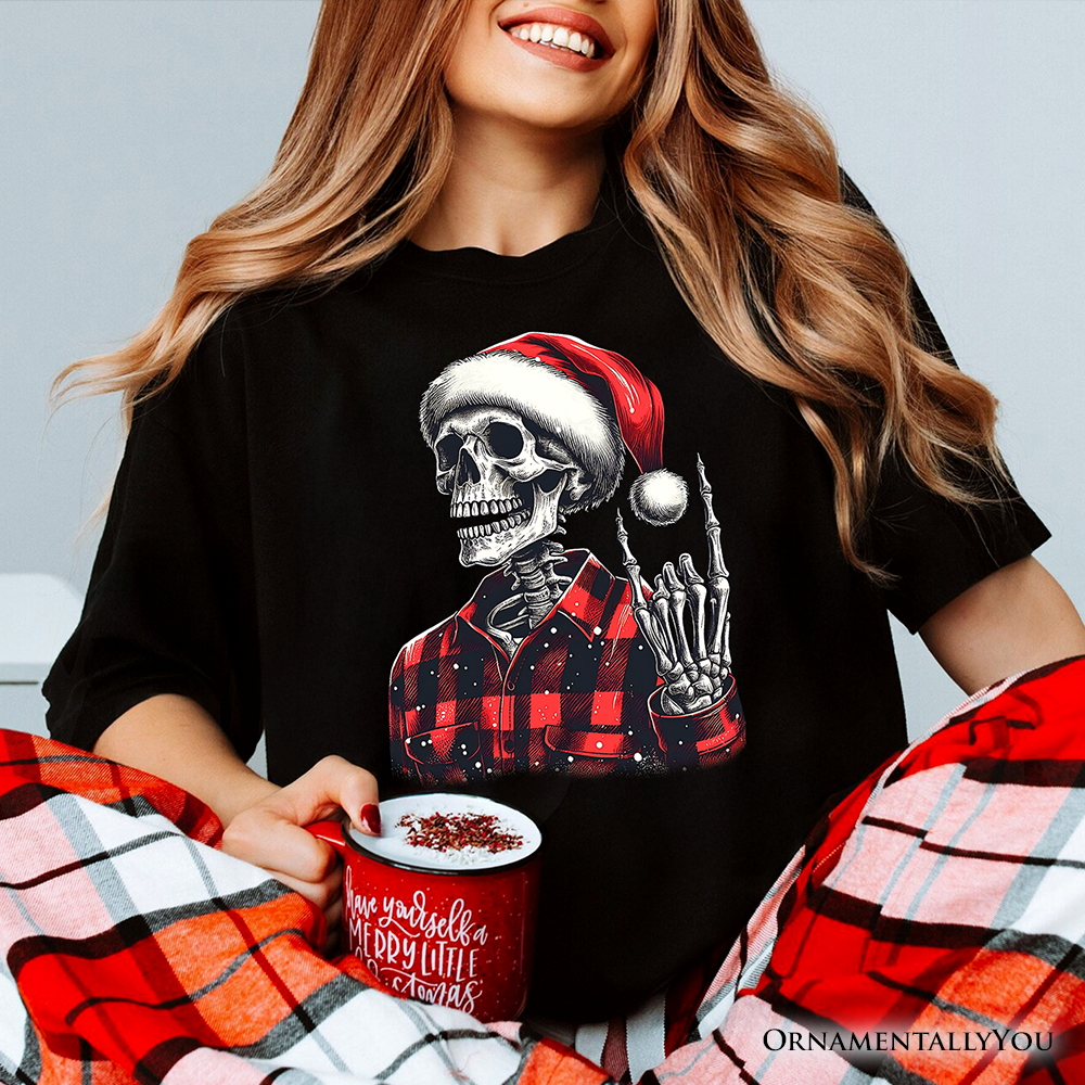 Buffalo Plaid Christmas Skeleton T‑Shirt, Brutal Guys Tee