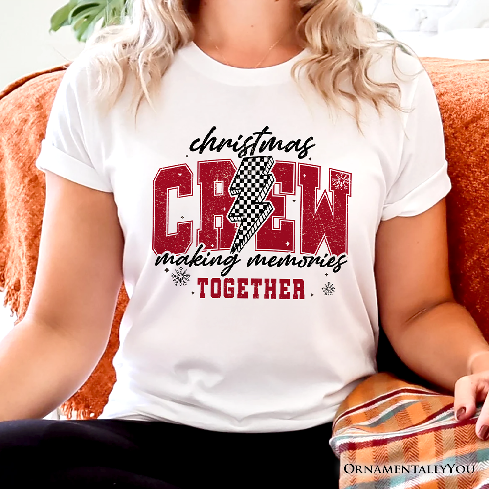 Christmas Crew Making Memories Together T‑Shirt, Checkered Lightning Retro Holiday Tee