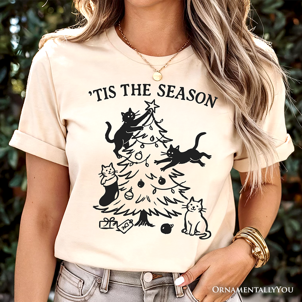 Christmas Tree Killer Cats T‑Shirt, Tis the Season Funny Holiday Tee