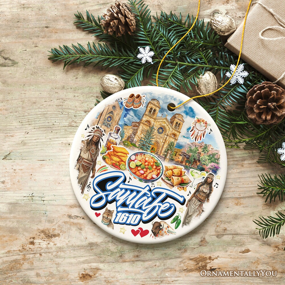 Classic Santa Fe New Mexico Ceramic Ornament, Souvenir and Christmas Tree Decor