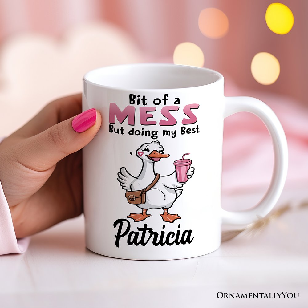 Coquette Pink Goose Personalized Mug, Sassy Gift With Custom Name