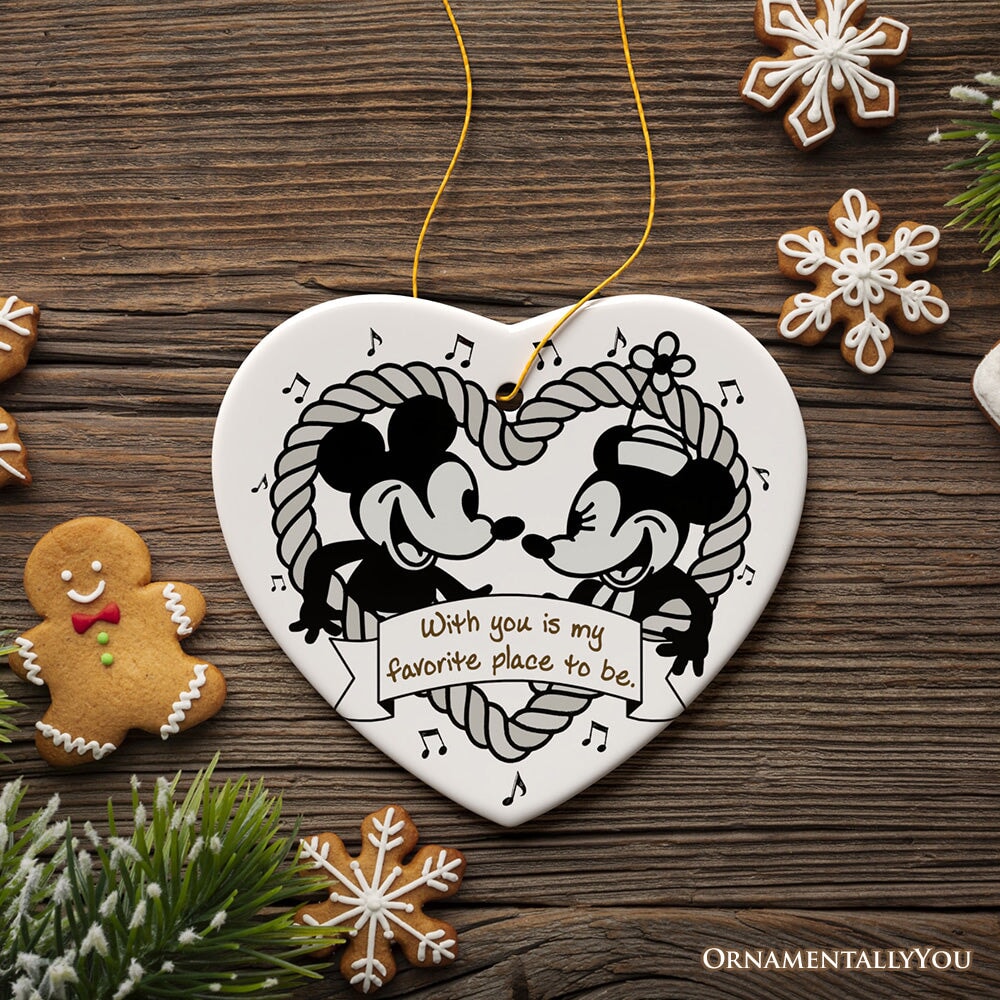 Cute Mouse Couple Love Quote Ornament, Classic Steamboat Willie Christmas Gift and Decor