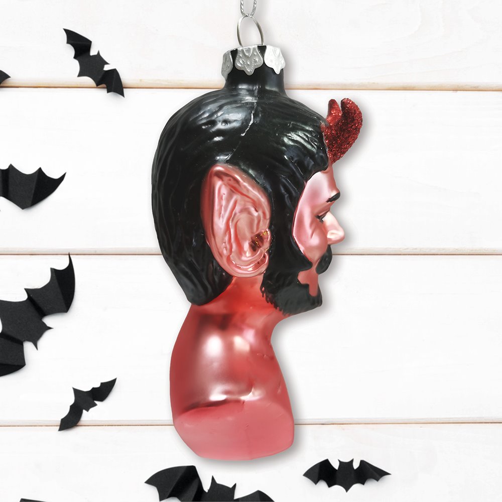 Devil Head Glass Christmas Ornament, Halloween Horror Tree Decoration