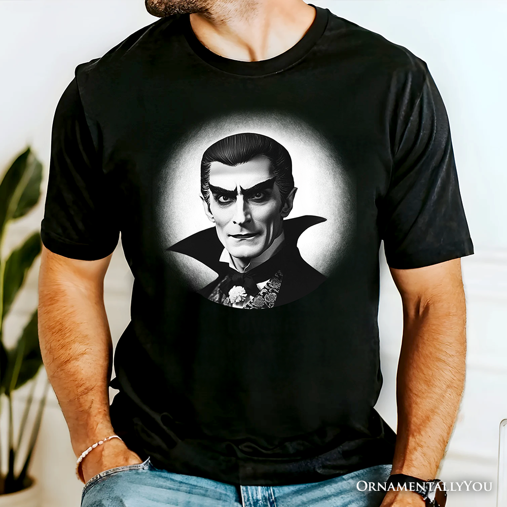 Dracula Spooky Portrait T-Shirt, Horror Villain Theme Halloween Tee