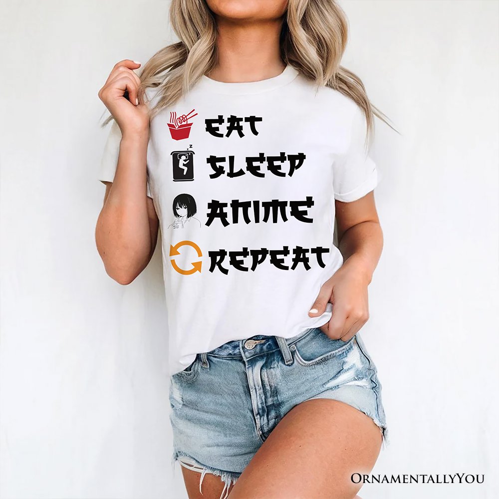 Eat Sleep Anime Repeat T-Shirt, Funny White Tee For Anime Lover