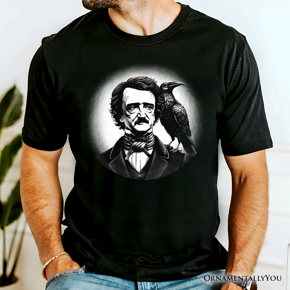 Edgar Allan Poe Spooky Portrait T-Shirt, Horror Villain Theme Halloween Tee