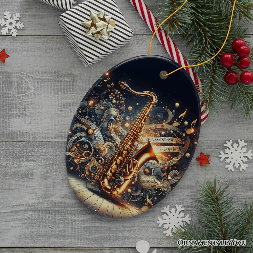 Enchanting Melodic of an Elegant Saxophone Ceramic Ornament, Saxophonist Musician Gift
