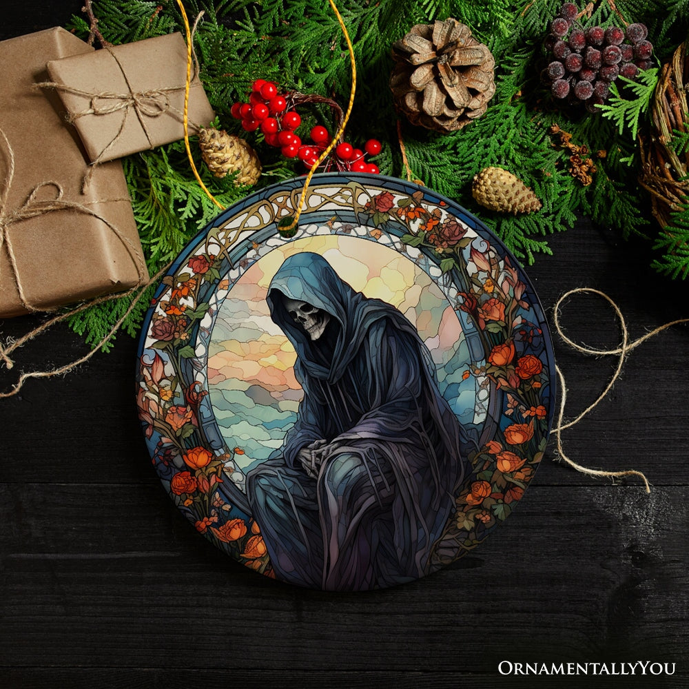 Halloween Angel of Death Stained Glass Style Ceramic Ornament