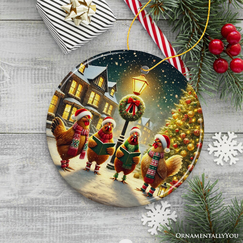 Festive Victorian Chicken Carolers Ornament, Rustic Christmas Gift and Decor