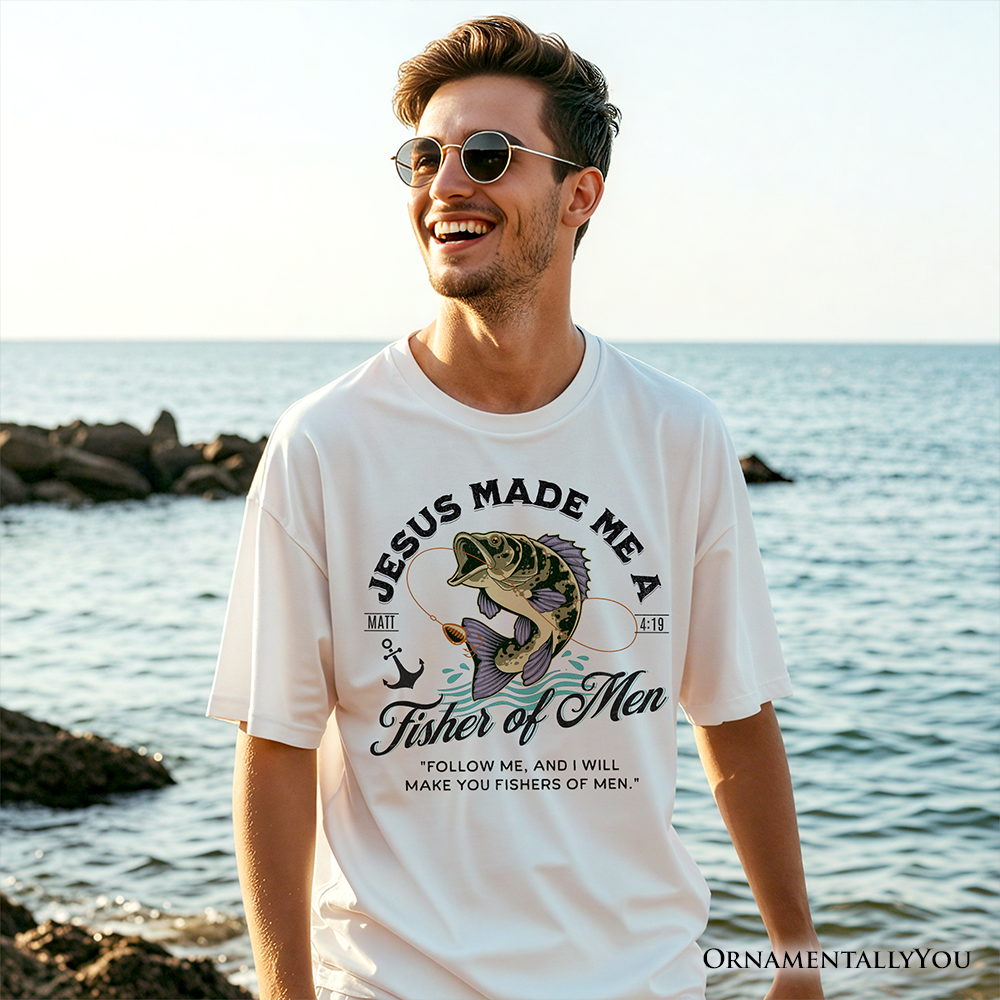 Fisher of Men Christian T-Shirt, Matthew 4:19 Bible Verse Fisherman Tee