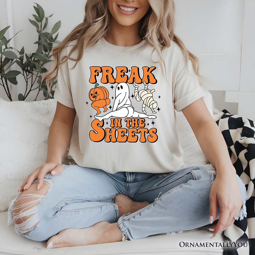 Freak in the Sheets Ghost T-Shirt, Naughty Halloween Tee for Spooky Adults