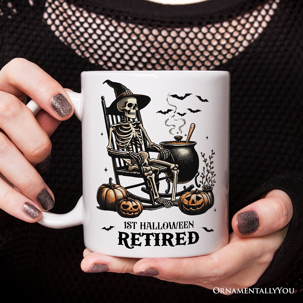 Funny Retired Skeleton Mug, Personalized Halloween Mug Gift