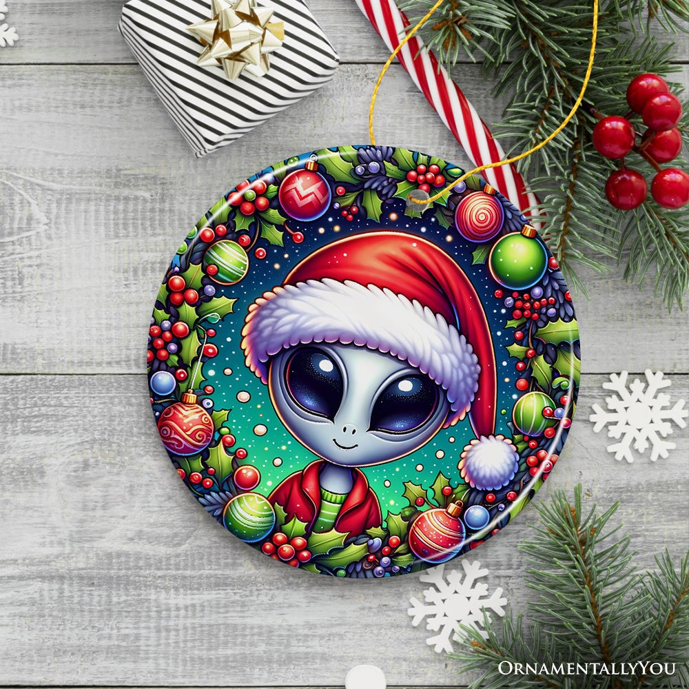 Galactic Winter Alien Ceramic Ornament, Festive Christmas Space Gift and Decor