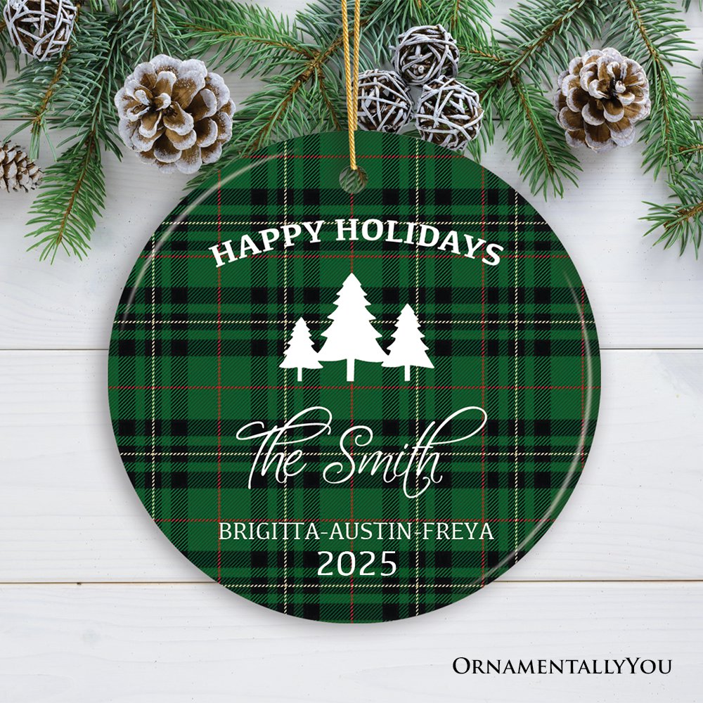 Green Christmas Plaid Personalized Family Ornament