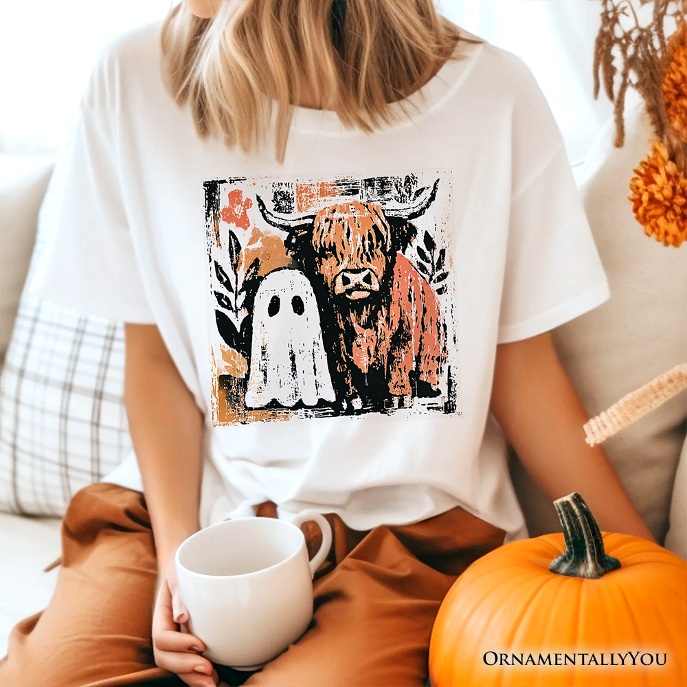 Highland Cow Ghost Fall T-Shirt, Spooky Season Halloween Tee