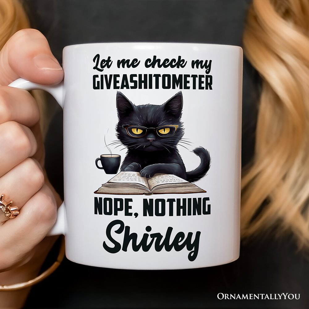 I Could Not Care Less Cat Personalized Mug, Sarcastic Black Cat Gift With Custom Name