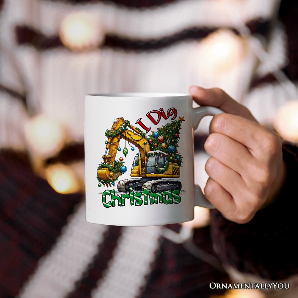 I Dig Christmas Personalized Mug, Christmas Kids Excavator Gifts with Custom Name