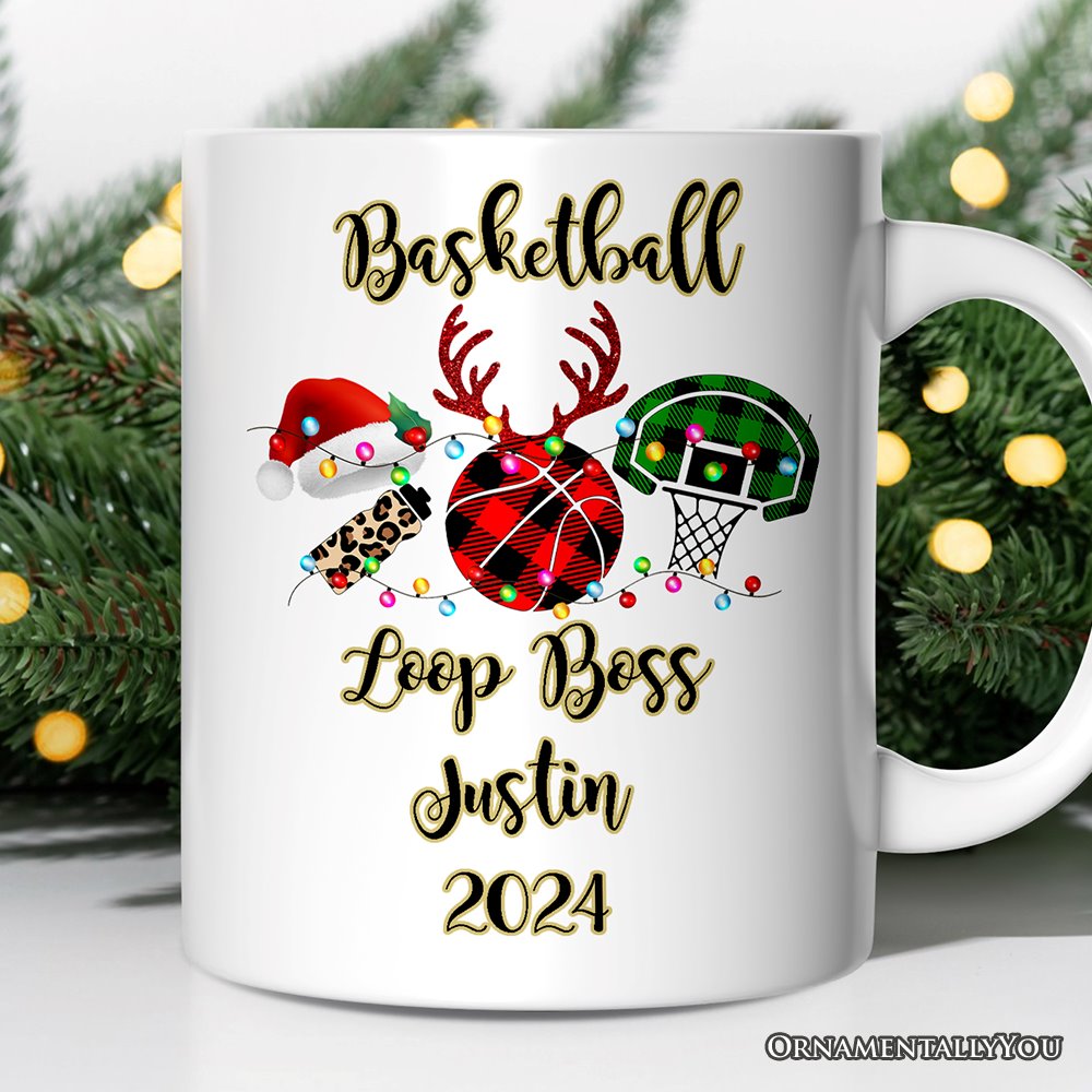 Personalized Mug Basketball Buffalo Plaid Christmas, Team and Coaches Gift