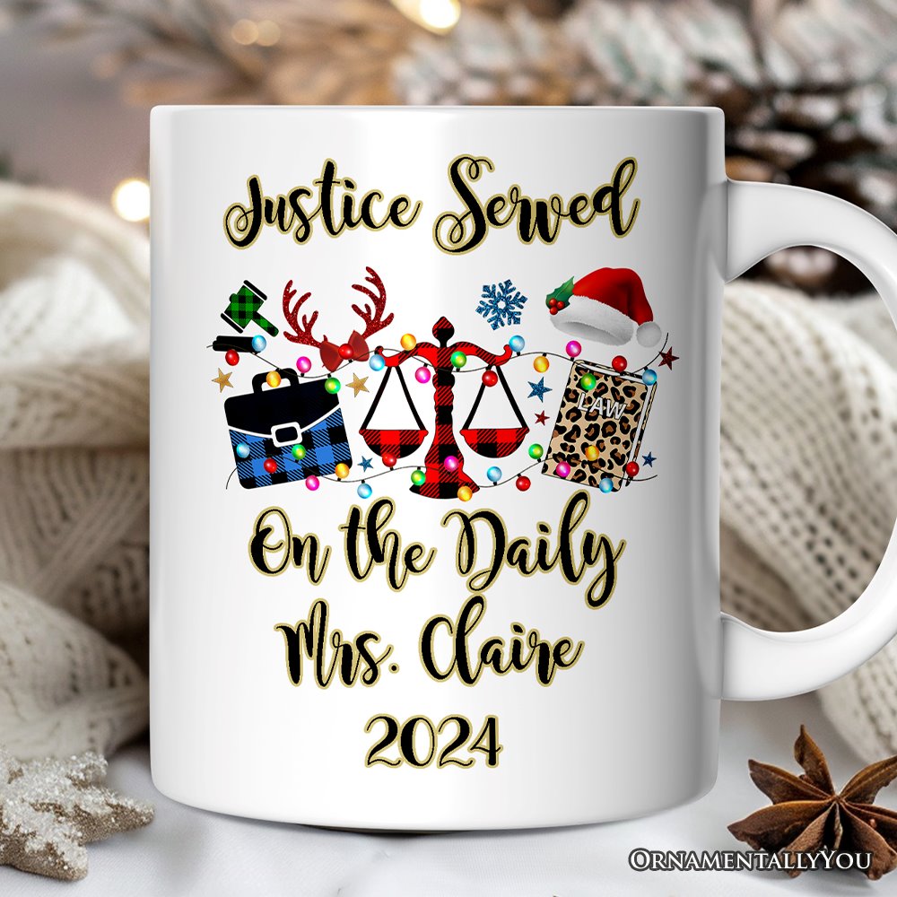 Personalized Mug Law and Legal Theme Buffalo Plaid Christmas, Lawyer and Paralegal Clerk Gift