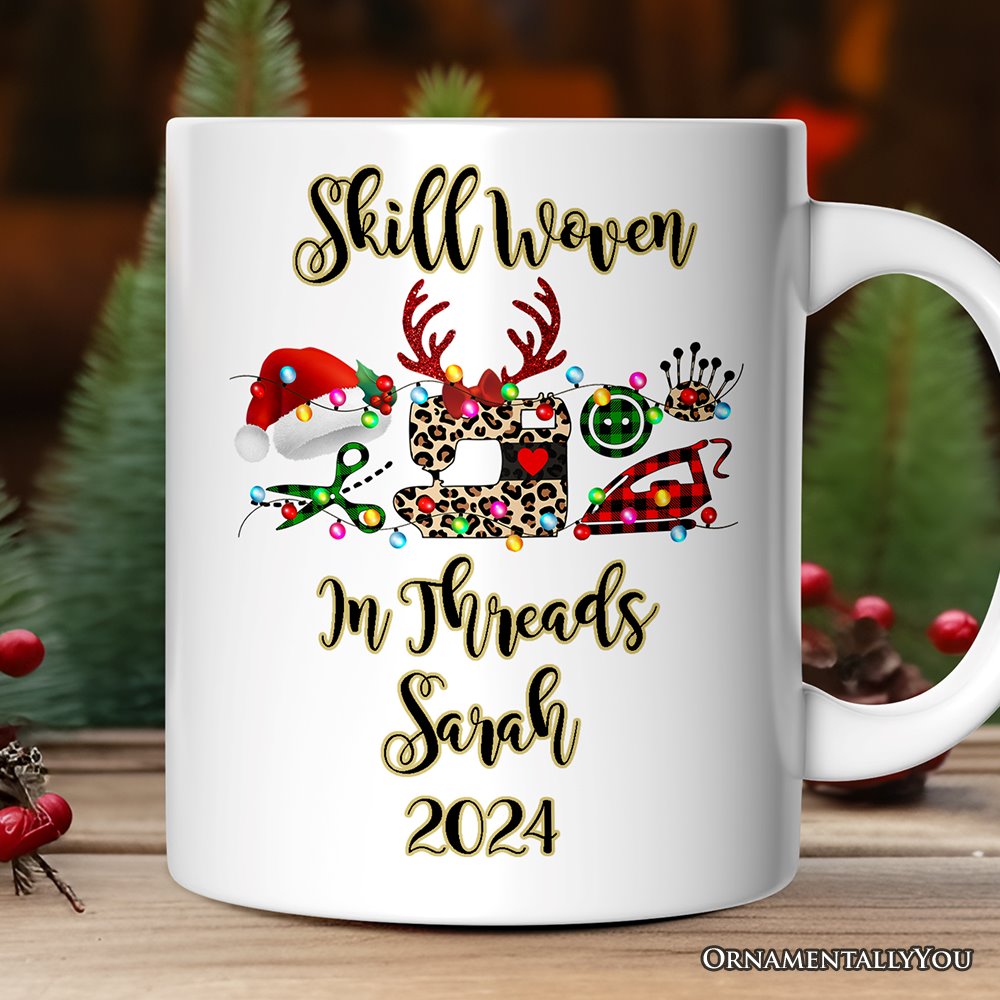 Personalized Mug Sewing Buffalo Plaid Christmas, Clothing Stylist Gift