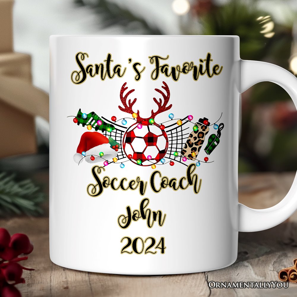 Personalized Mug Soccer Buffalo Plaid Christmas, Team and Coaches Gift