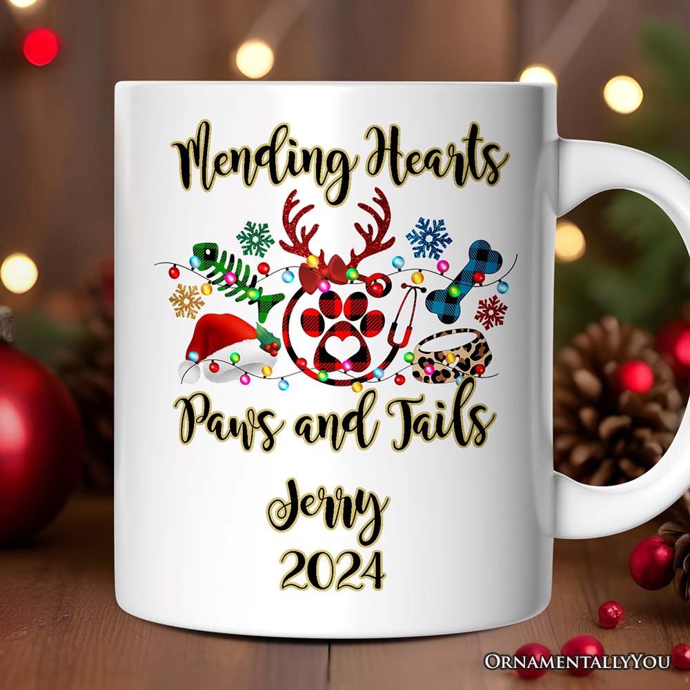 Personalized Mug Pet Themed Buffalo Plaid Veterinarian Christmas, Animal Owner Gift