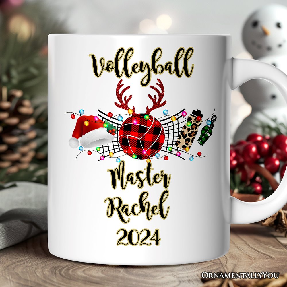 Personalized Mug Volleyball Buffalo Plaid Christmas, Team and Coaches Gift