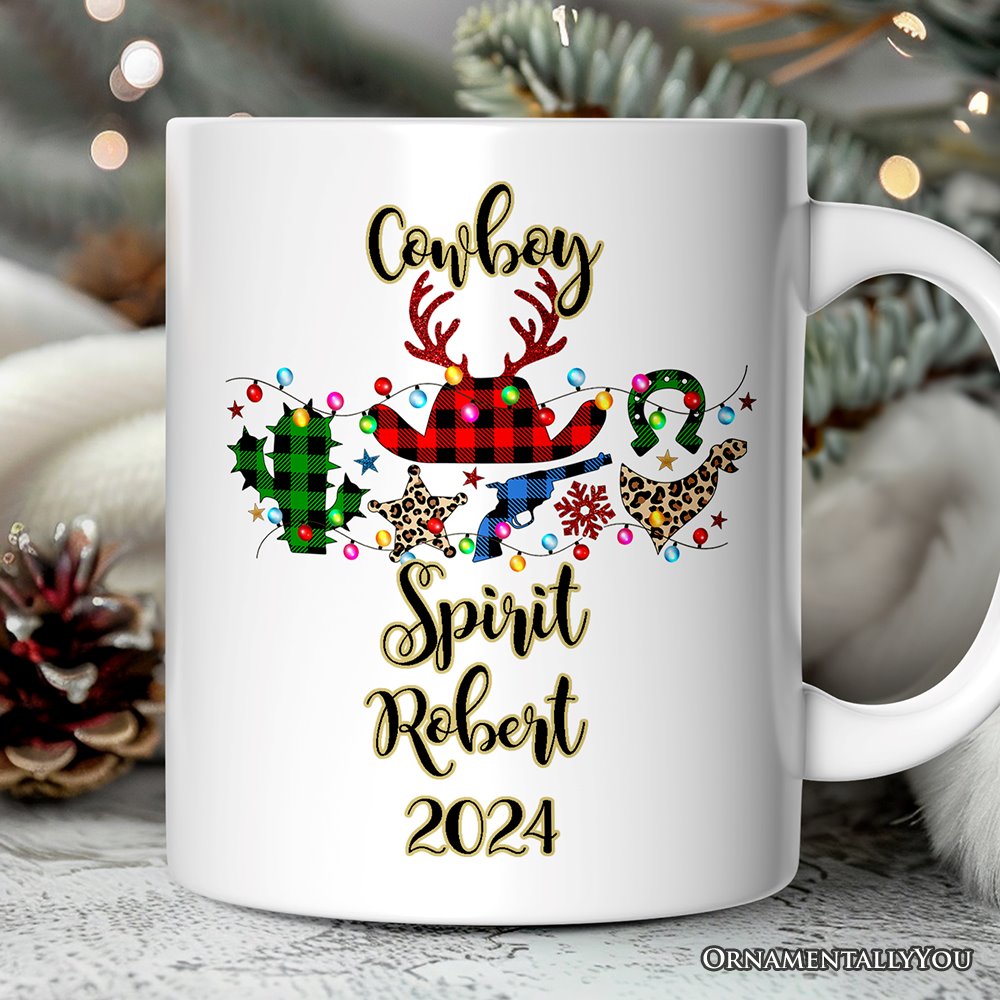 Personalized Mug Buffalo Plaid Gunslinger Western Cowboy Style Christmas