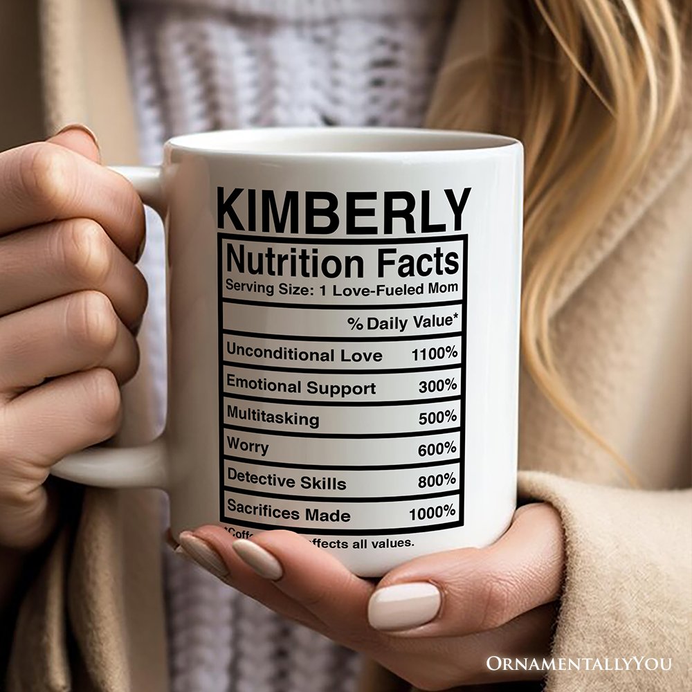 Mom Nutrition Facts Personalized Mug, Birthday Gift With Custom Names and Percentages