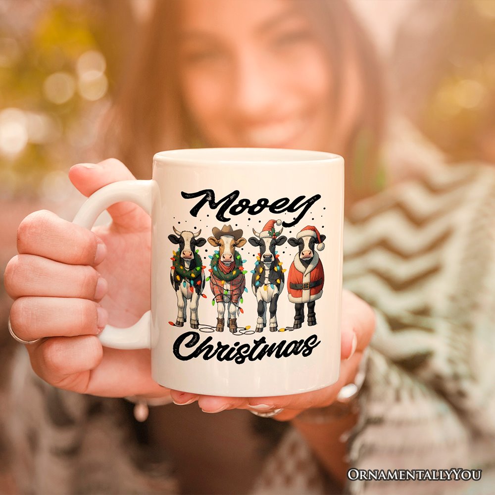 Mooey Christmas Personalized Mug, Cow Lover Gift with Custom Name