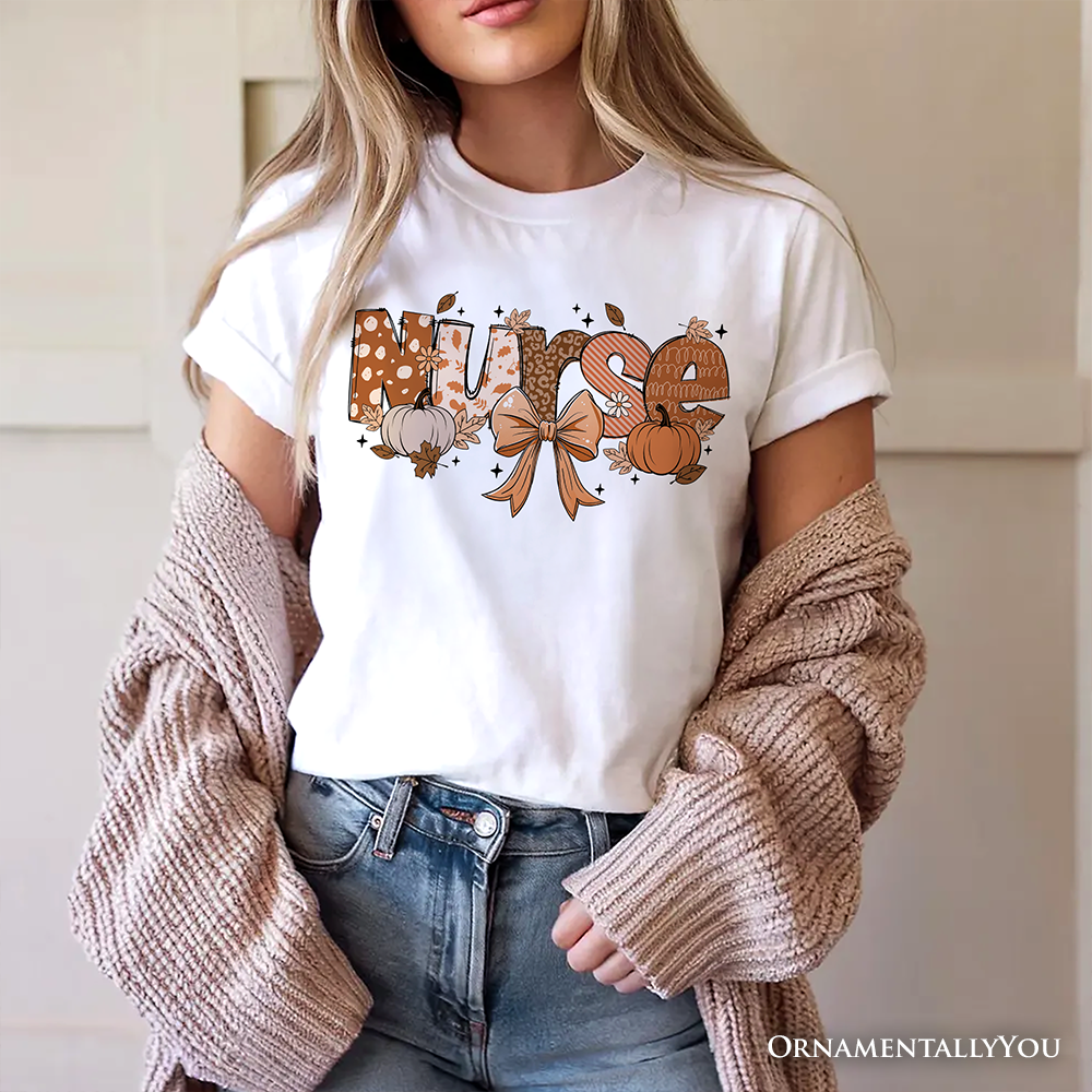 Nurse Coquette Autumn T-Shirt, Cozy Fall Pumpkins Tee for Healthcare Heroes