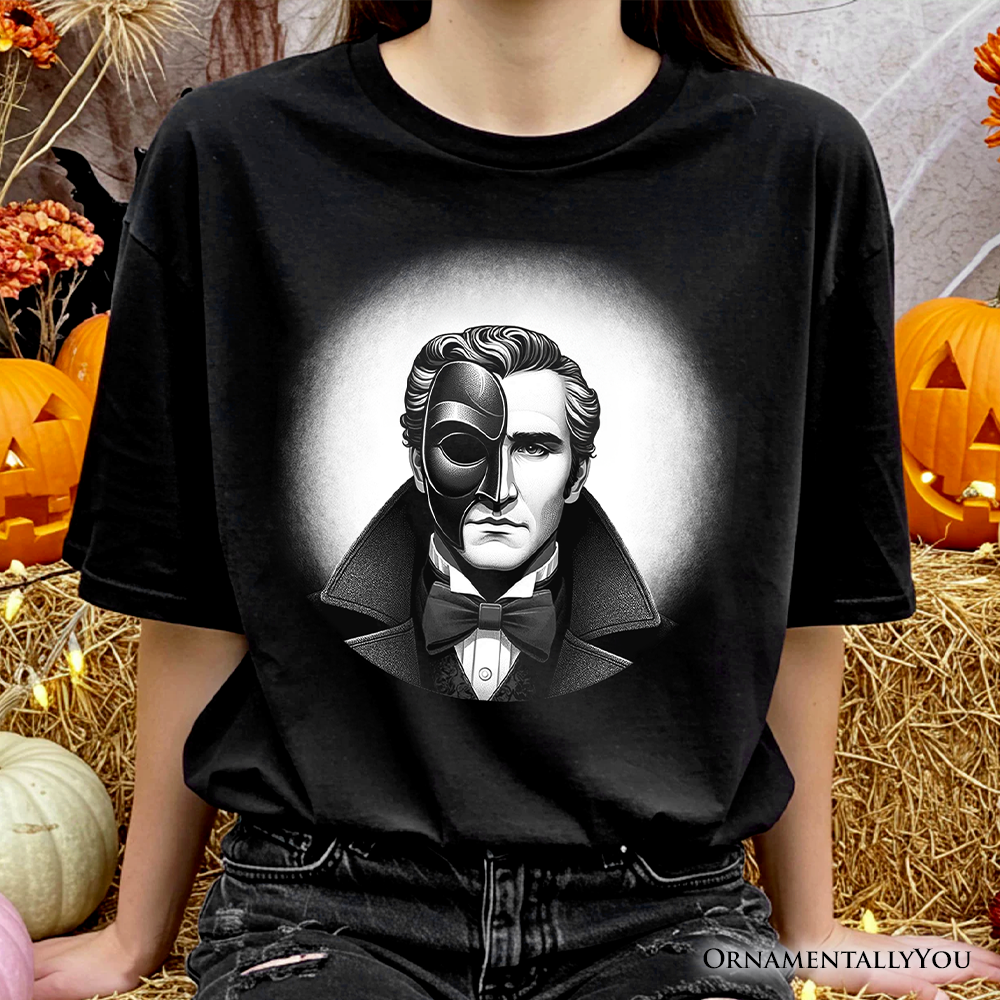 Phantom Opera Spooky Portrait T-Shirt, Horror Villain Theme Halloween Tee