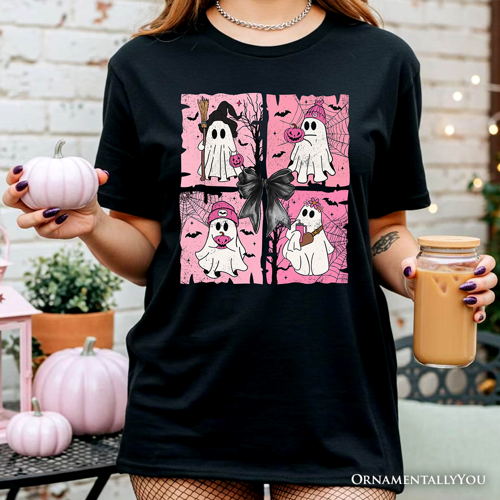 Pink Halloween Ghost T-Shirt, Coquette Spooky Season Tee for Girly Aesthetic
