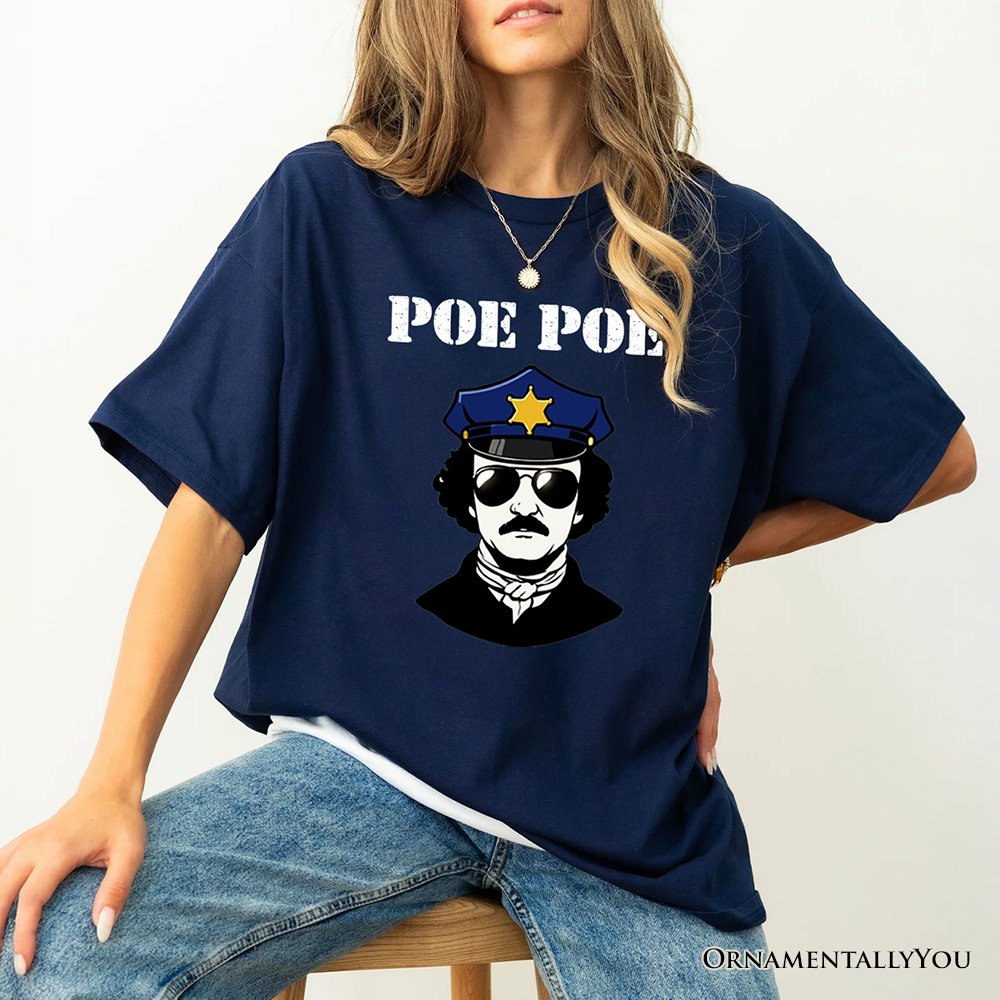 Police Edgar Allan Poe Poe T-Shirt, Navy and White Funny Tee