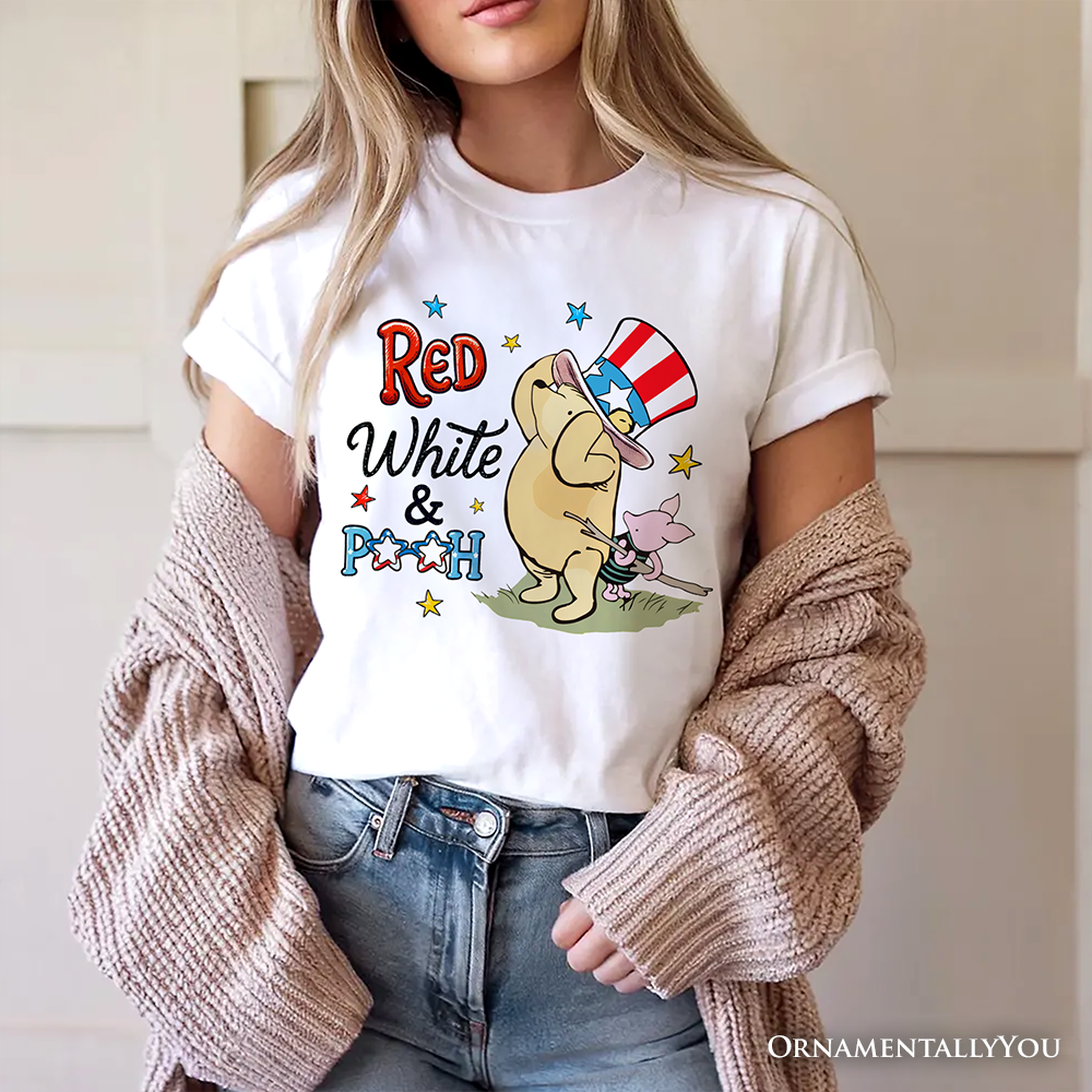 Red White & Proud T-Shirt, Patriotic 4th of July Celebration Pooh Bear Tee