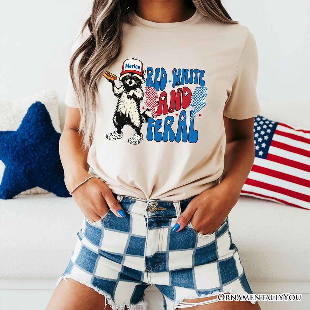 Red, White & Feral Raccoon T-Shirt, Wild Patriot American Tee