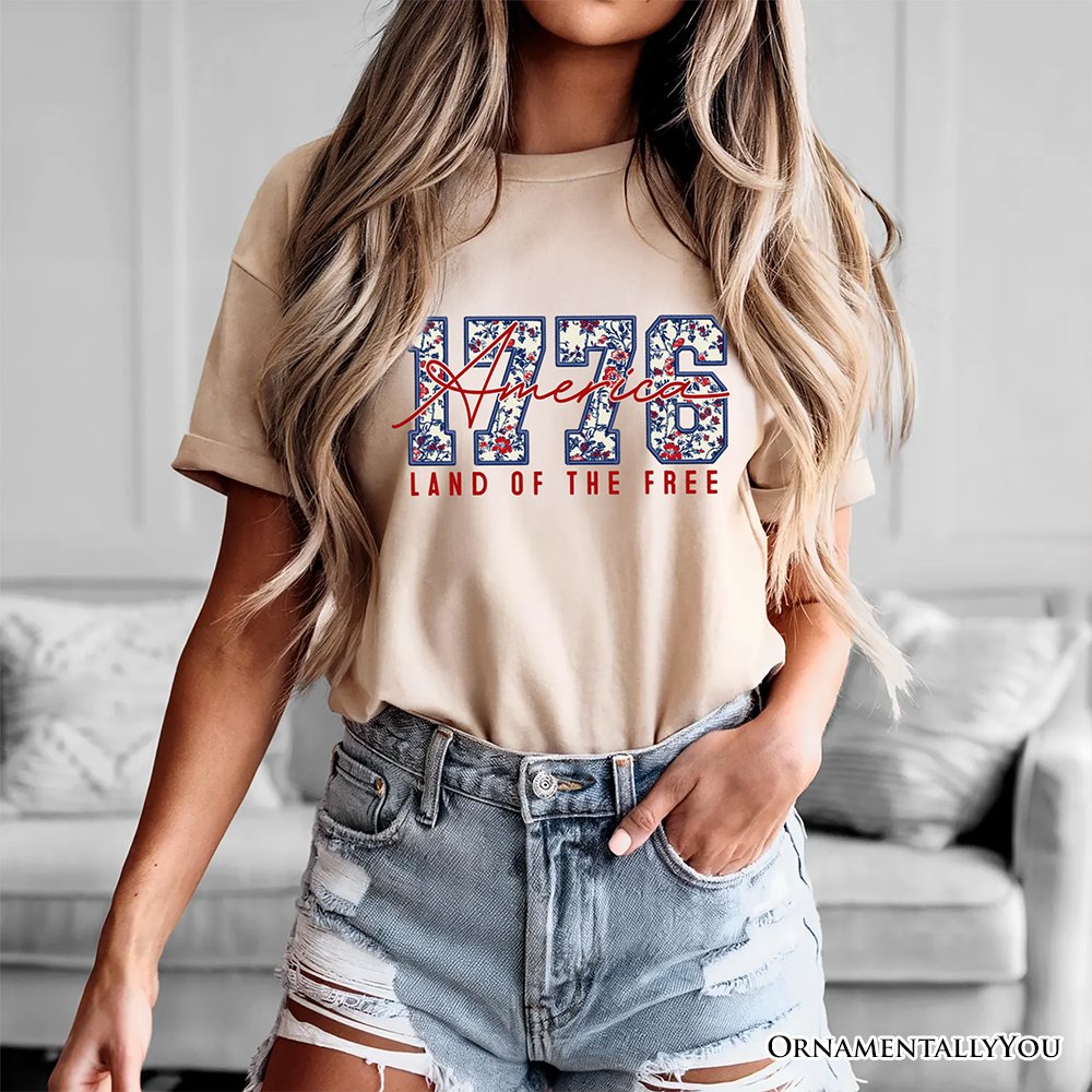 Retro America 1776 Floral T-Shirt, Land of the Free Patriotic Tee