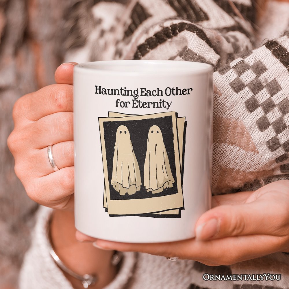 Retro Ghost Picture Haunting Eachother for Eternity, Personalized Mug, Vintage Halloween Gift for Couples