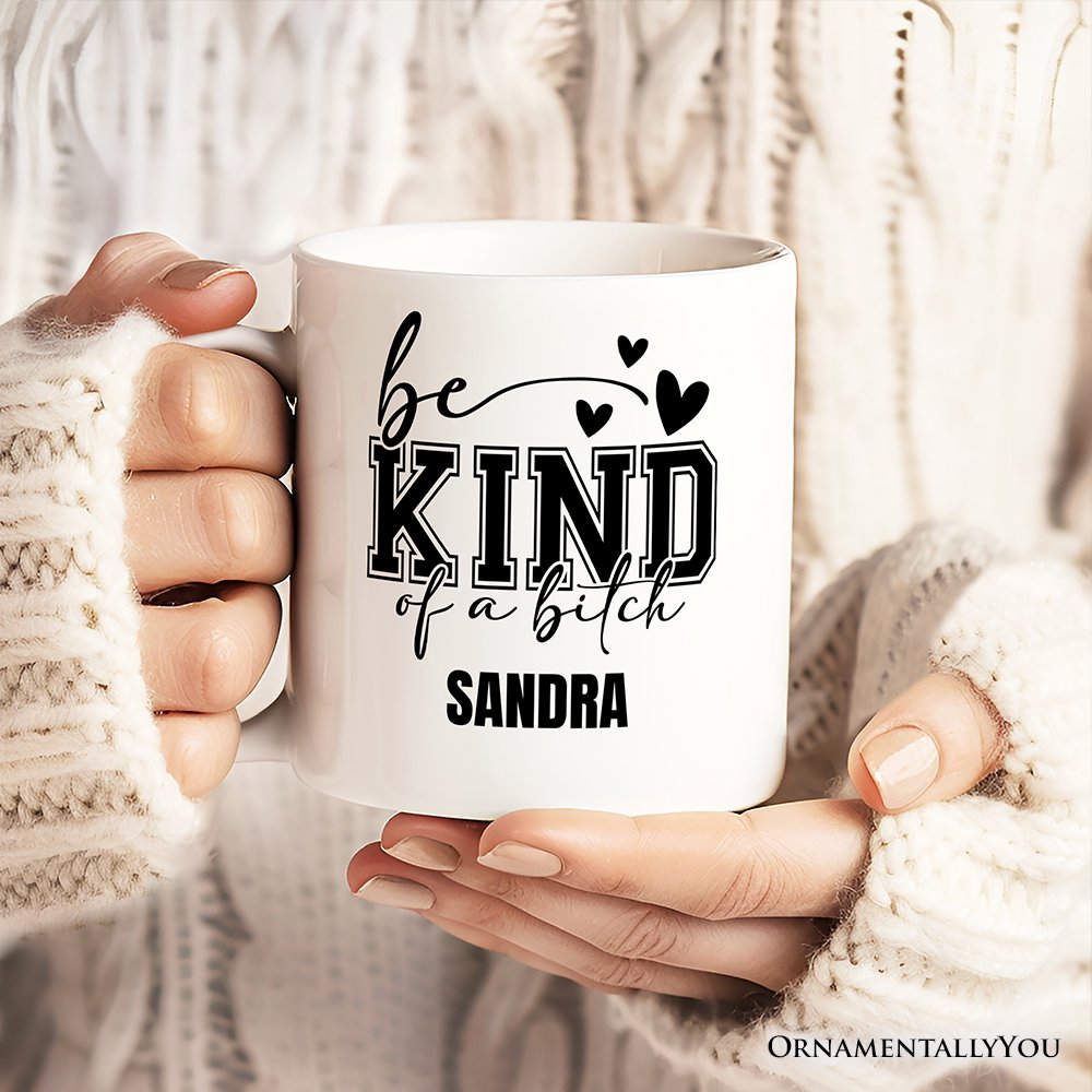 Sarcastic Be Kind Personalized Mug, Retro Bold Women With Bite Gift With Custom Name