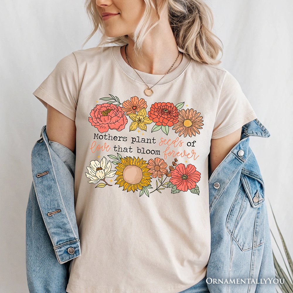 Seeds of Love Mama Floral T-Shirt, White, Natural and Black Retro Tee for Sentimental Mothers