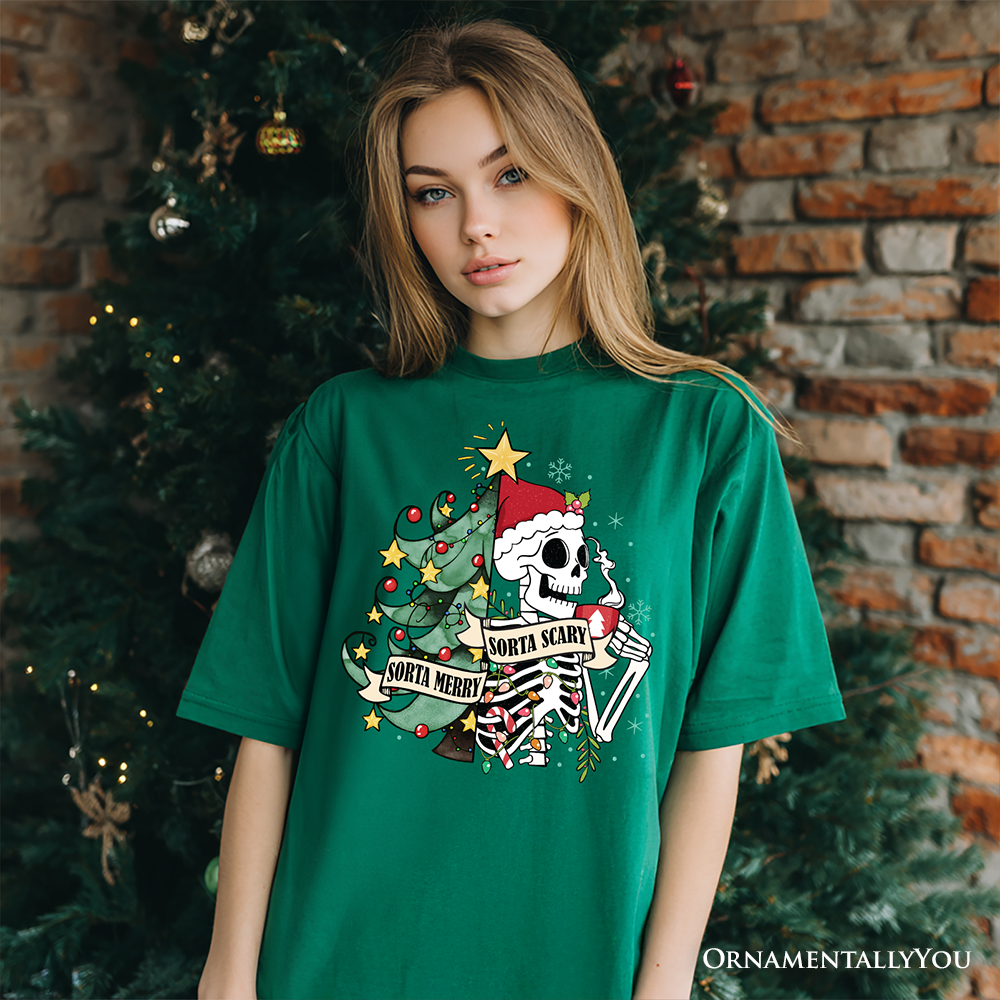 Sorta Merry Christmas Skeleton, Sarcastic Holiday Tee