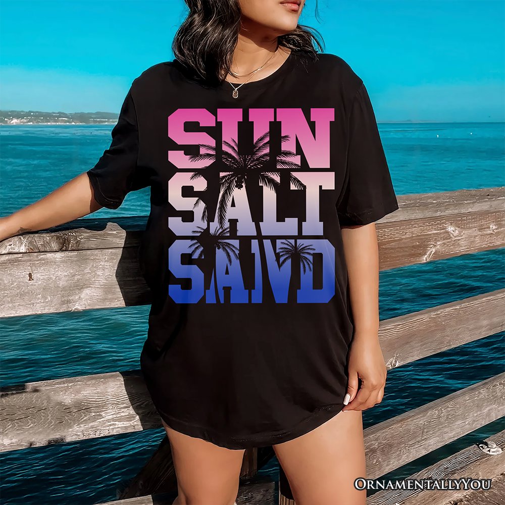 Sun Salt Sand Summer T-Shirt, Black Minimalist Beach Tee