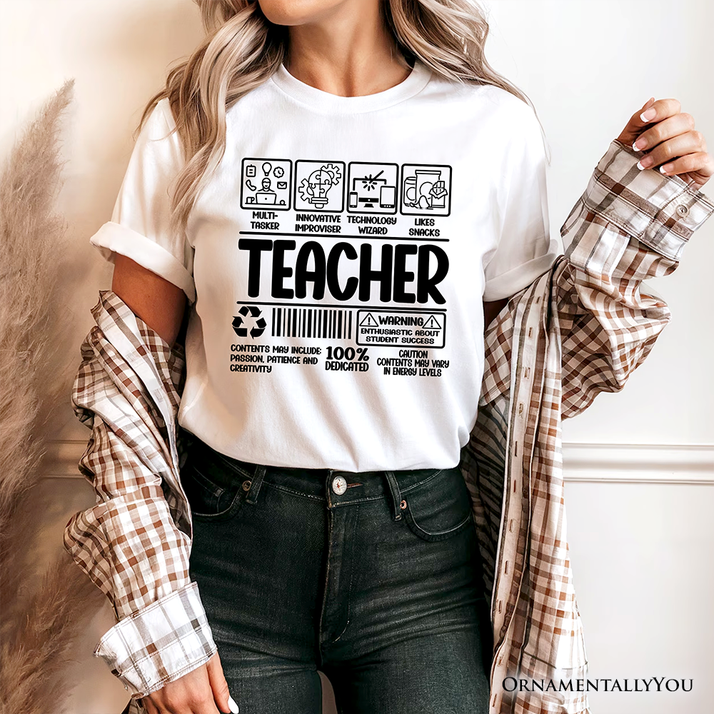 Teacher Label T-Shirt, Funny Barcode Tee for Dedicated Educators