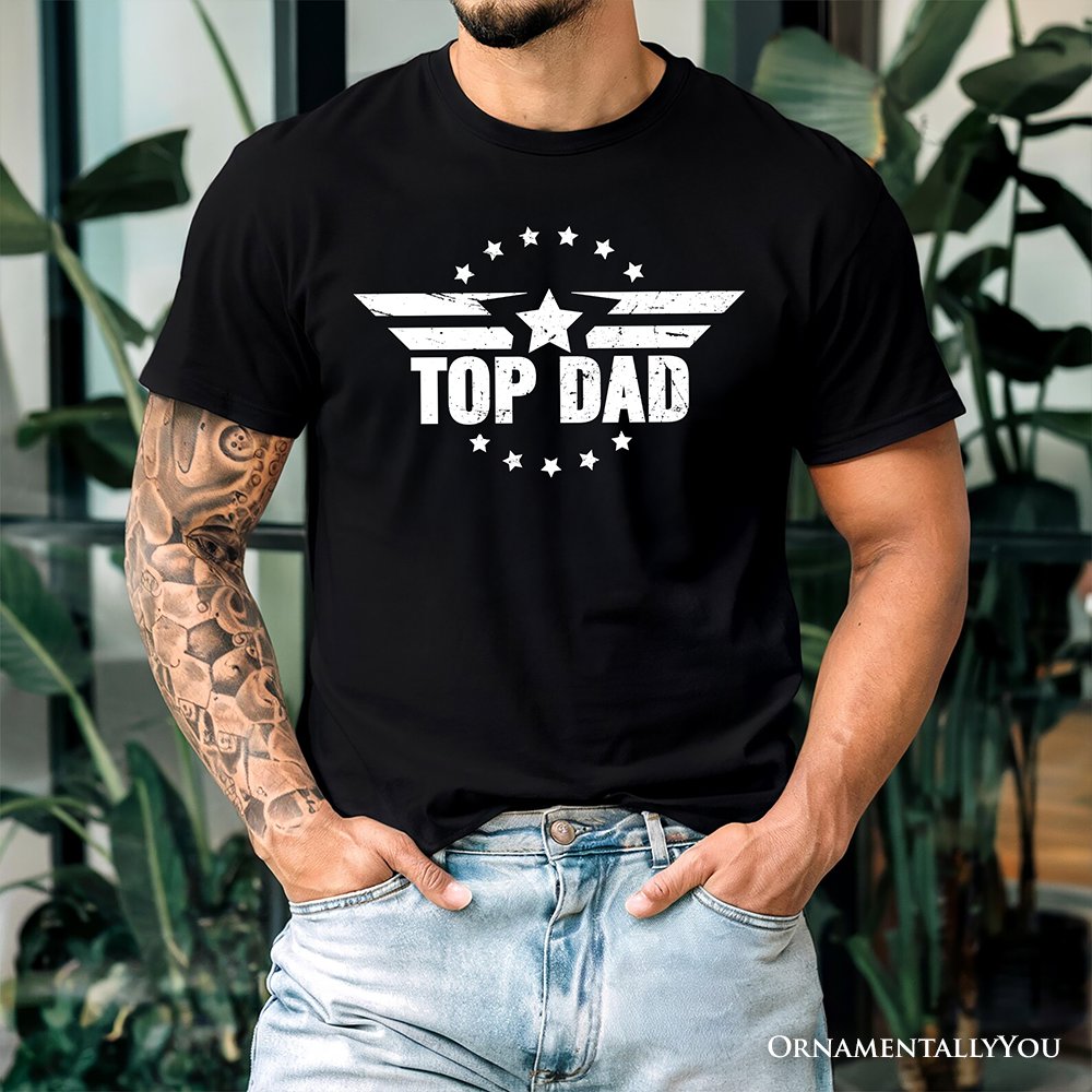 Top Dad Military Star T-Shirt, White and Black Patriotic Tee for Heroic and Proud Fathers
