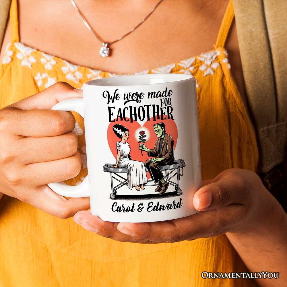 Vintage Frankenstein and Bride Personalized Mug for Couple, We Were Made for Each Other Vintage Romantic Gift With Custom Names