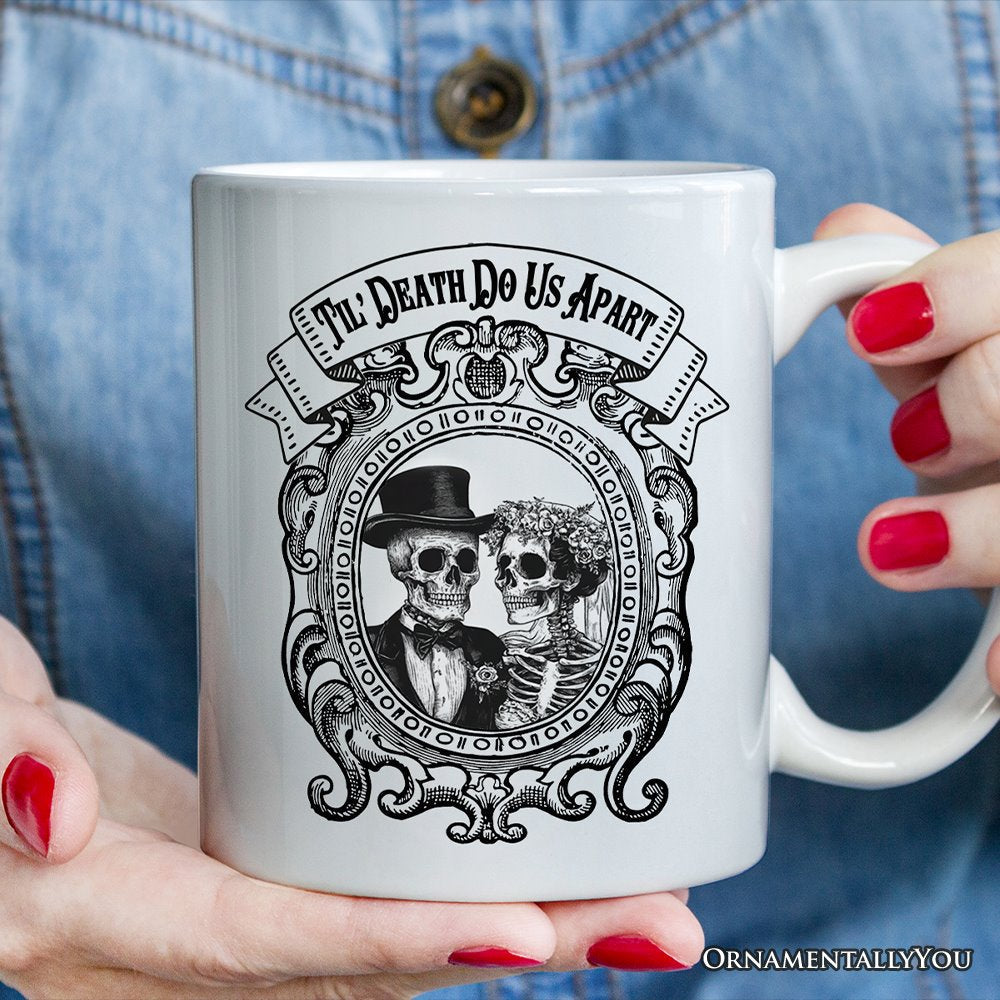 Vintage Skeleton Lovers Til' Death Do us Apart, Personalized Mug, Classic Antique Halloween Gift for Couples