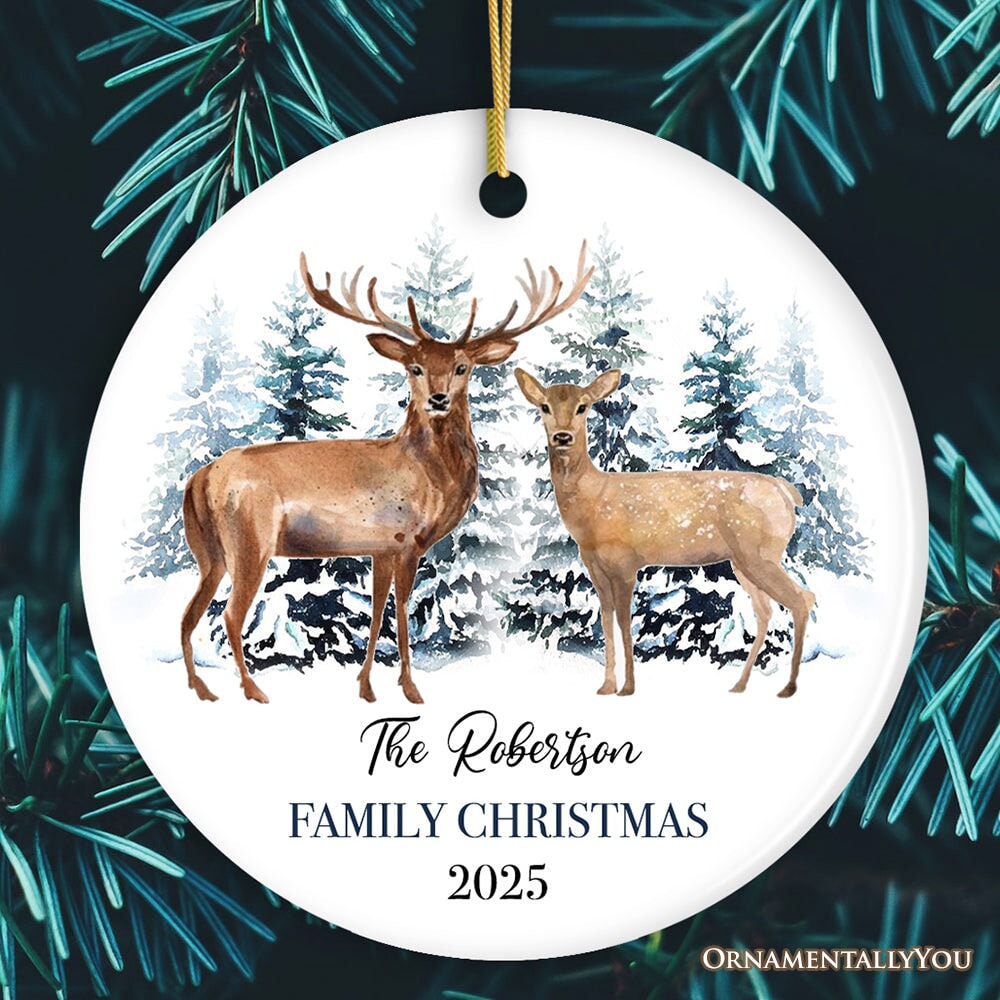 Watercolor Family Deer Christmas Personalized Ornament
