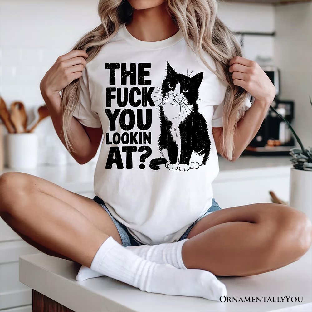 What Are You Looking At T-Shirt, Sarcastic Cat Lover White Tee for Sassy People