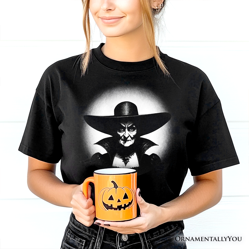 Witch Spooky Portrait T-Shirt, Horror Villain Theme Halloween Tee