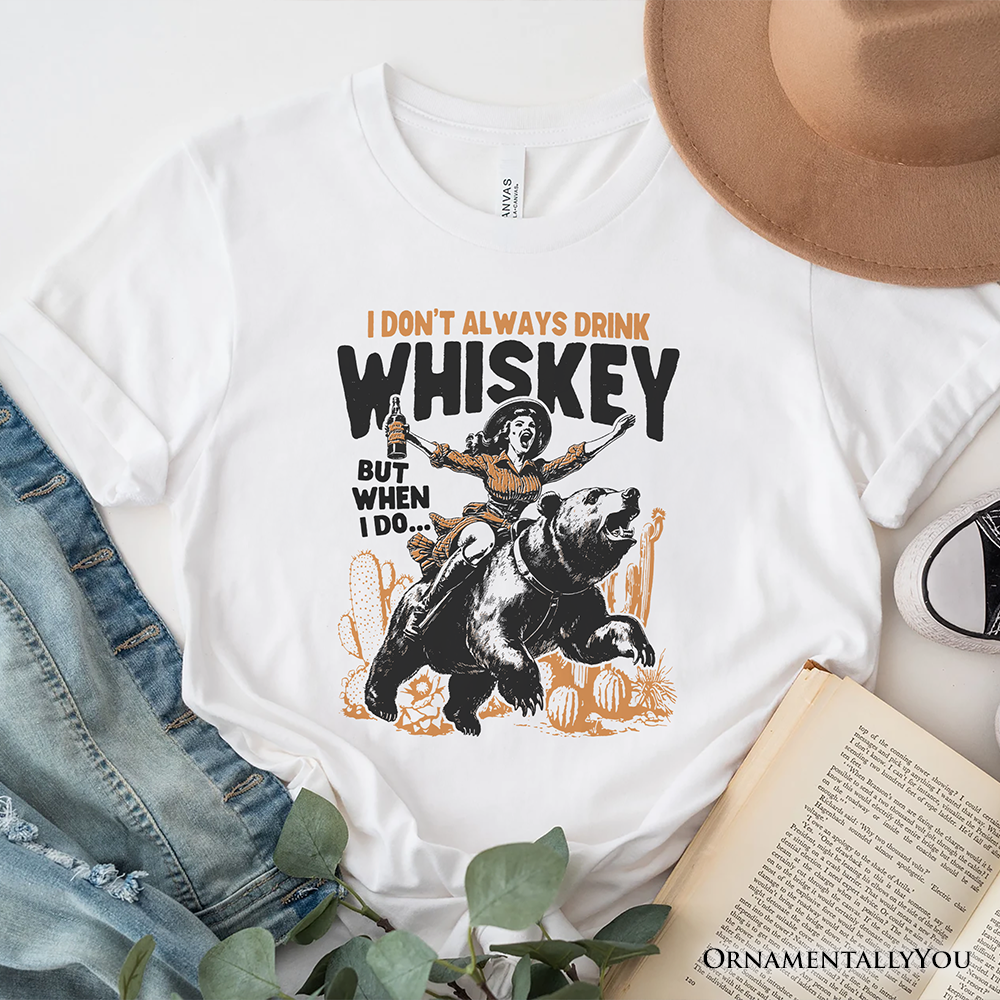 Alcohol Humor Retro T-Shirt, Funny Whiskey White and Natural Western Tee for Country Girl
